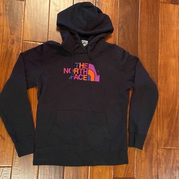 Womens The North Face Black Hoodie w/ Multicolor Logo in Size M [LIKE NEW] - Picture 1 of 5